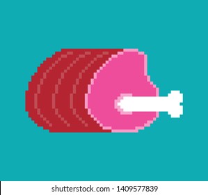 Pork ham pixel art. Bone meat 8 bit