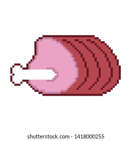 Pork ham pixel art. Bone meat 8 bit