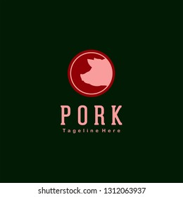 Pork head circle, meat pig restaurant and farm logo design