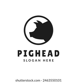 Pork head circle silhouette. Pig head logo design vector icon