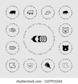 Pork icon. collection of 13 pork filled and outline icons such as pig, meat, sausage. editable pork icons for web and mobile.