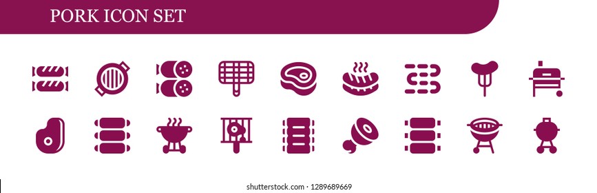  pork icon set. 18 filled pork icons. Simple modern icons about  - Sausage, Grill, Salami, Meat, Sausages, Ribs, Bbq, Barbecue