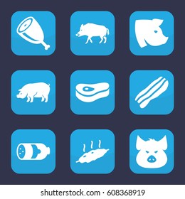 Pork icon. set of 9 filled pork icons such as sausage, hog, pig, bacon