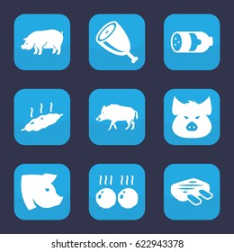 Pork icon. set of 9 filled pork icons such as sausage, hog, pig