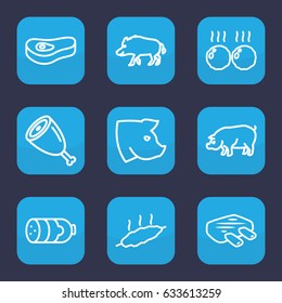 Pork icon. set of 9 outline pork icons such as hog, pig, sausage