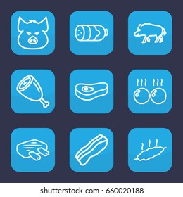 Pork icon. set of 9 outline pork icons such as hog, pig, sausage, bacon