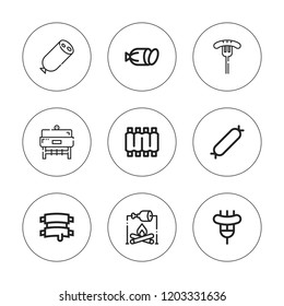 Pork icon set. collection of 9 outline pork icons with bbq, grill, ribs, sausage icons. editable icons.