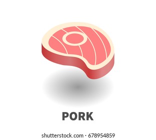 Pork icon, vector symbol in isometric 3D style isolated on white background.