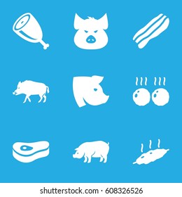 Pork icons set. set of 9 pork filled icons such as hog, pig, bacon