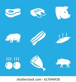 Pork icons set. set of 9 pork filled icons such as hog, pig, bacon