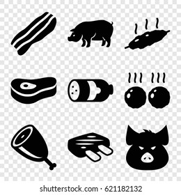 Pork icons set. set of 9 pork filled icons such as sausage, pig, bacon