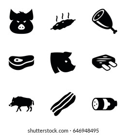 Pork icons set. set of 9 pork filled icons such as sausage, hog, pig, bacon