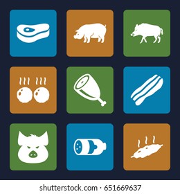 Pork icons set. set of 9 pork filled icons such as sausage, hog, pig, bacon