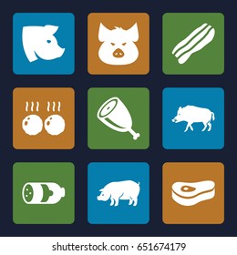 Pork icons set. set of 9 pork filled icons such as sausage, hog, pig, bacon