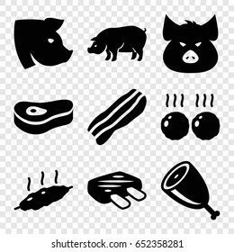 Pork icons set. set of 9 pork filled icons such as pig, bacon