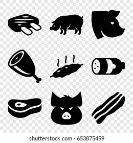 Pork icons set. set of 9 pork filled icons such as sausage, pig, bacon