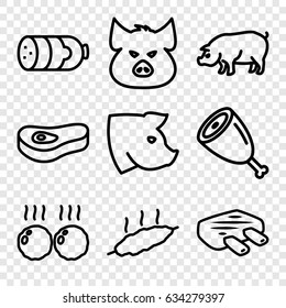 Pork icons set. set of 9 pork outline icons such as pig, sausage