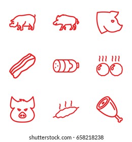 Pork icons set. set of 9 pork outline icons such as hog, pig, sausage, bacon