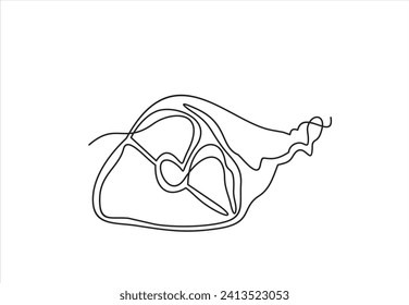 Pork knuckle continuous line drawing. One line art of raw meat, meat on the bone, pork.