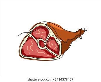 Pork knuckle continuous line drawing. One line art of raw meat, meat on the bone, pork.