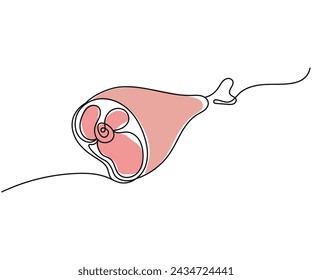 Pork knuckle in one line. Vector illustration of a continuous line of raw meat, meat on bone, pork. The concept of cooking meat dishes