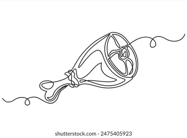 Pork knuckle in one line. Vector illustration of a continuous line of raw meat, meat on bone, pork. The concept of cooking meat dishes.