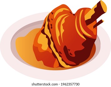 Pork Knuckle Tradition Bavarian Food.vector Illustration