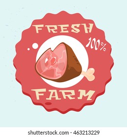 Pork Lad Pig Meat Fresh Farm Logo Flat Vector Illustration