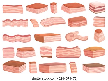 Pork lard icons set cartoon vector. Bacon meat. Beef belly