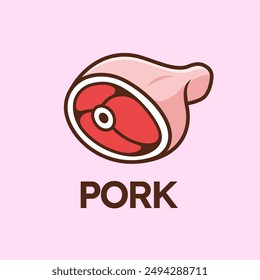 Pork Meat Cartoon Vector Icon Illustration. Food Object Icon Concept Isolated Premium Vector. Flat Cartoon Style