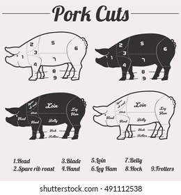 PORK meat cuts infographics with meat cuts.