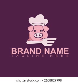pork with meat dish for restaurant vector logo template