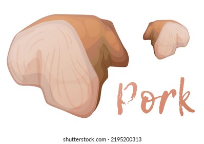 Schweinefleisch-Filet, Vektorsymbol einzeln auf weißem Hintergrund, Steak-Cartoon-Lebensmittelgrafik, geräucherte Fleischzutat