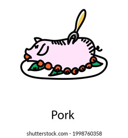 Pork meat hand drawn icon, editable vector 