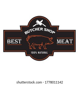 Pork Meat label design vector illustration in vintage style, good for butcher shop logo