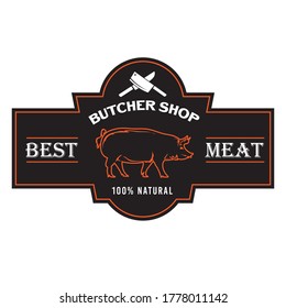 Pork Meat Label Design In Vintage Style, Good For Butcher Shop Logo