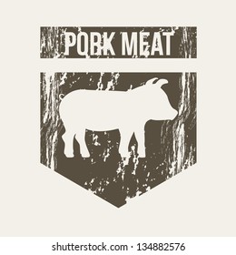 pork meat label over beige background. vector illustration
