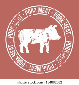 pork meat label over red background. vector illustration