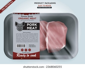 Pork Meat Label,Meat box packaging, Cow meat, label for print, Cow meat box labaling, Label and packaging, barcode label, package design, price label, vector packgaing design, Box mockup, free mockup