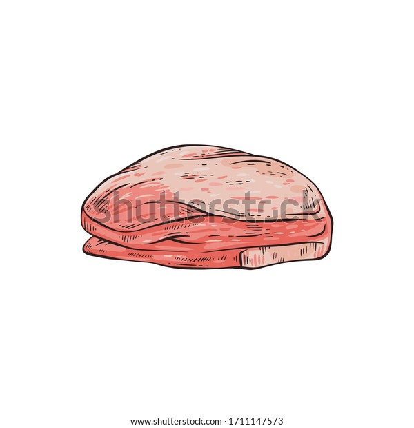 Pork meat piece single icon\
cartoon vector illustration in sketch style isolated on white\
background. Farm animals meat production symbol for stores and\
butcher shops.