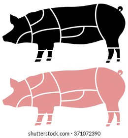 Pork meat or pig cuts vector illustration.