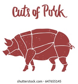 Pork meat or pig cuts vector illustration.