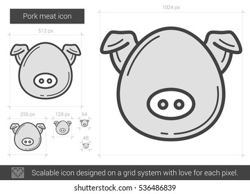 Pork meat vector line icon isolated on white background. Pork meat line icon for infographic, website or app. Scalable icon designed on a grid system.