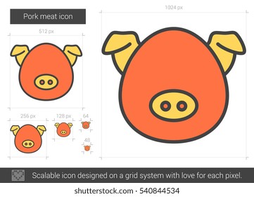 Pork meat vector line icon isolated on white background. Pork meat line icon for infographic, website or app. Scalable icon designed on a grid system.