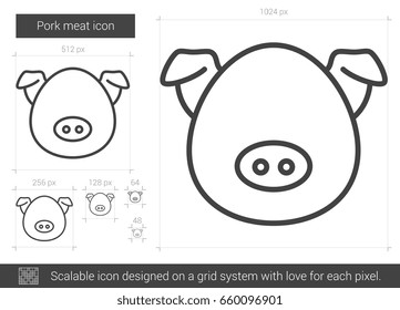 Pork meat vector line icon isolated on white background. Pork meat line icon for infographic, website or app. Scalable icon designed on a grid system.