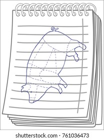 Pork menu on notebook background. Scheme of pork. Butcher guide. Hand drawn vector illustration.