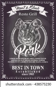pork menu poster sketch drawing on the chalkboard