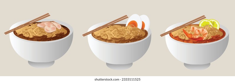 Pork Noodles, Egg Noodles, Seafood Tom Yum Noodles