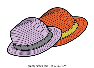 Pork pie hats flat drawing vector mockup template.