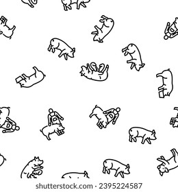 pork pig farm animal piglet hog vector seamless pattern thin line illustration